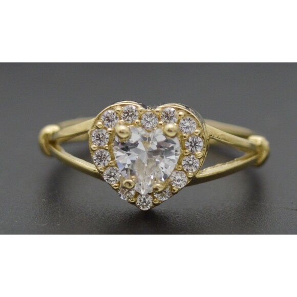 Real 10K Solid Yellow Gold Shiny CZ Heart Charm Ring 2.1gr All Sizes - Picture 1 of 6